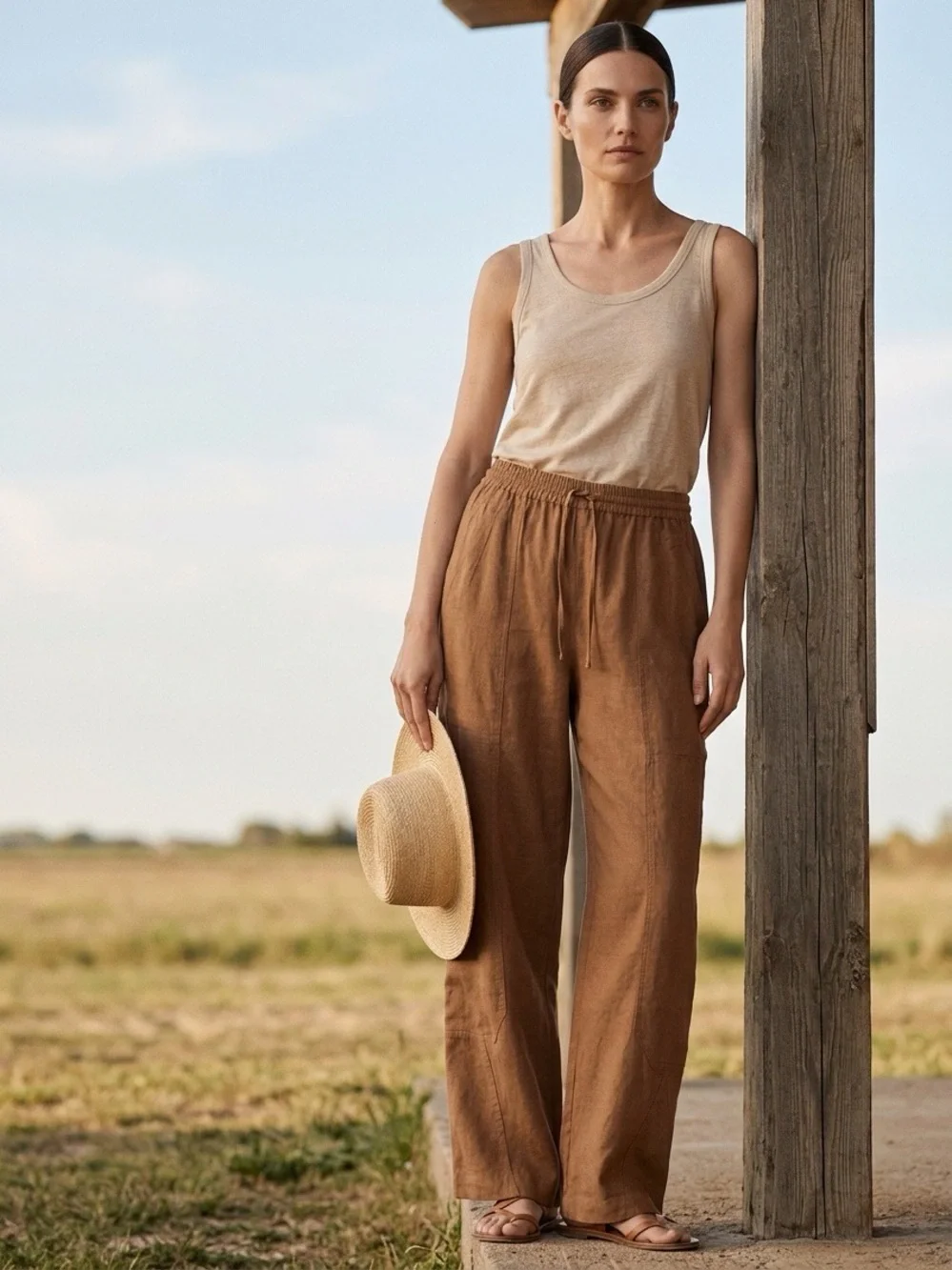Banana Republic Wide-Leg Linen Pants in Brown